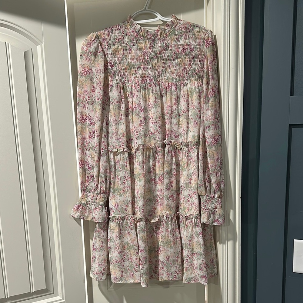 Floral Mini Dress - Pink and Cream